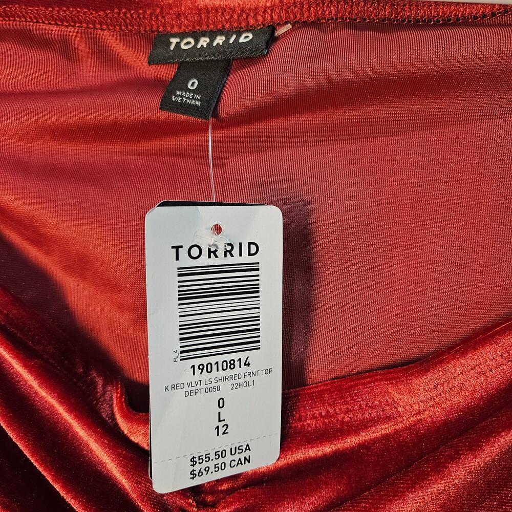 Torrid Red Velvet Cinched Sides Draped Top Size 0 Large NWT Chic Sexy Minimalist - Picture 4 of 7